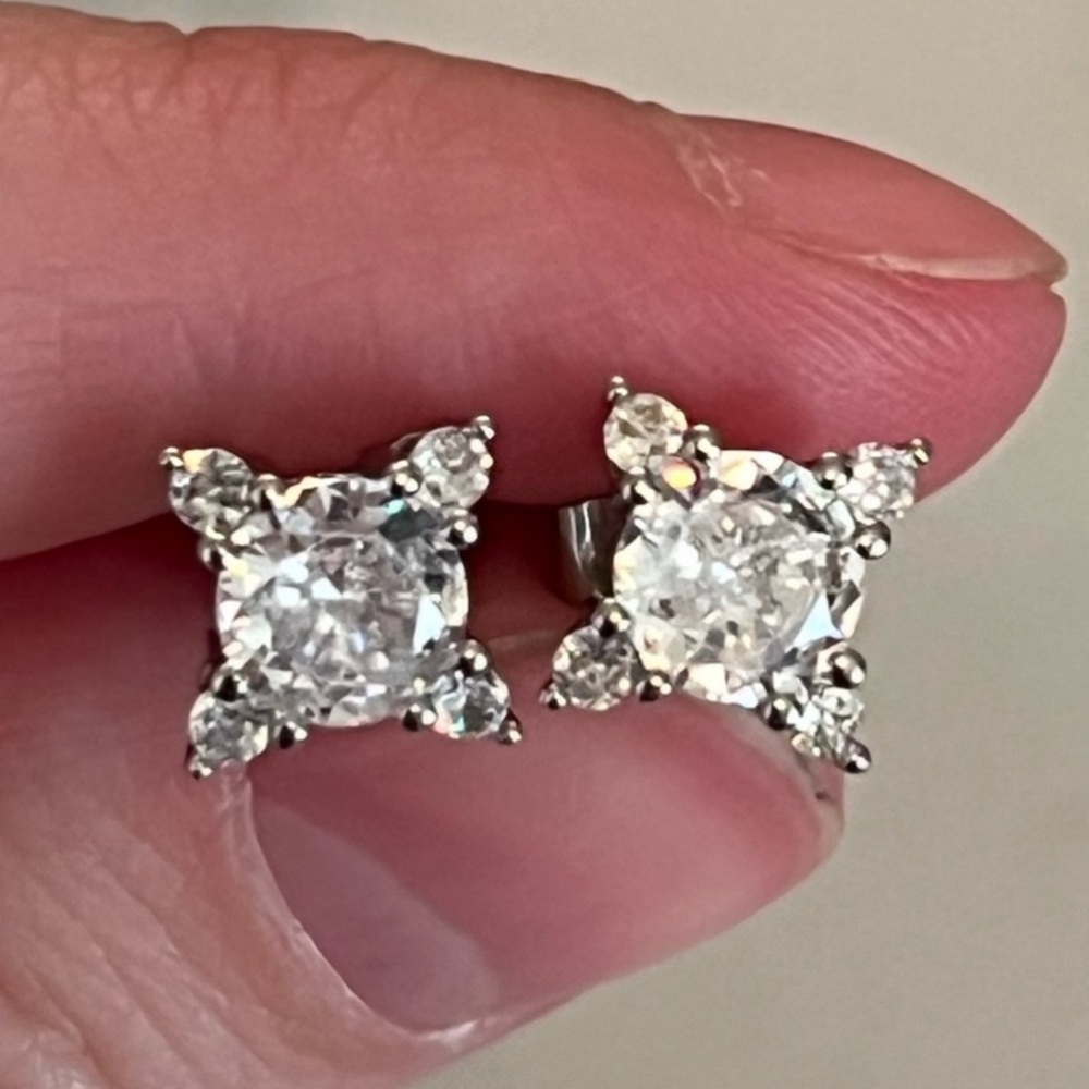 Silver Diamond Square Stud Earrings